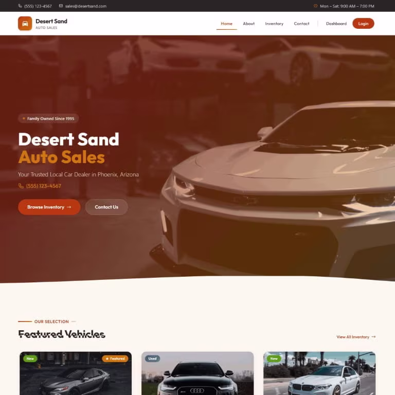 Desert Sand — Warm & Welcoming used car dealer website theme by SPARQsites