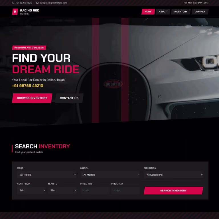 Racing Red — Bold & Aggressive used car dealer website theme by SPARQsites