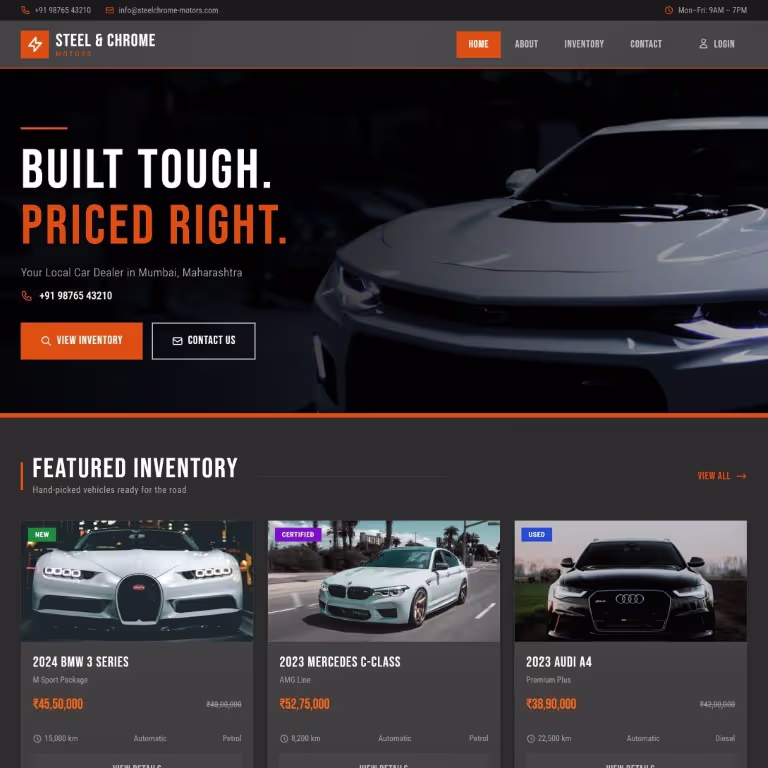 Steel & Chrome — Industrial Strength used car dealer website theme by SPARQsites